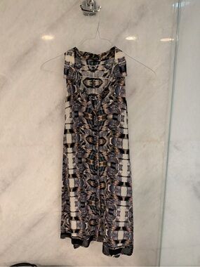 INTERMIX Sleeveless Abstract Midi Dress in Black, White and Tan